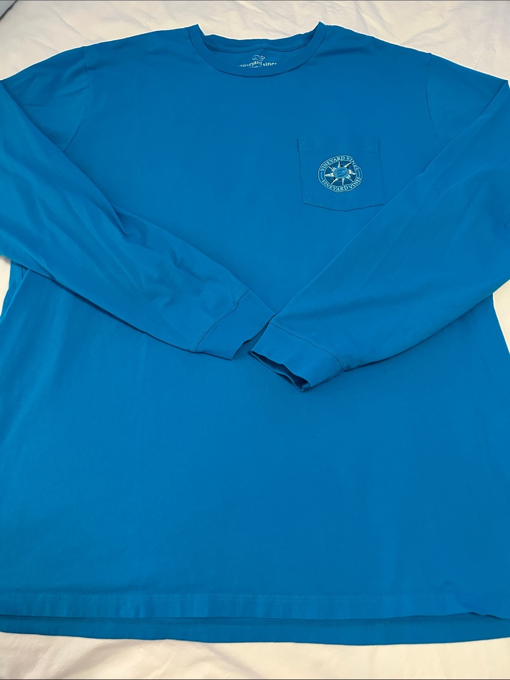 Vineyard Vines Long Sleeve Pocket Tee in Bright Blue